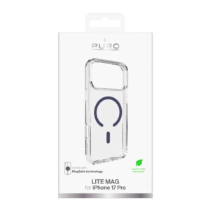 Puro Lite Mag TPU+PC dėklas suderinamas su MagSafe skirtas Apple iPhone 17 Pro - Transparent with Blue Ring - Image 2
