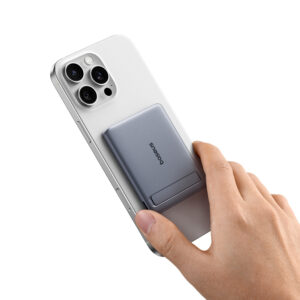 Baseus PicoGo AM31 Qi2 5000mAh 20W Ultra-Thin MagSafe Compatible Power Bank with Stand and Baseus Simple USB-C 20cm Braided Cable - Gray - Image 6