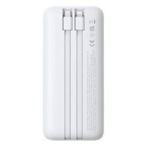 Baseus Lipow 20000mAh 22.5W Powerbank with two built-in cables with additional Baseus Simple USB-A - USB-C 3A 20cm cable - white - Image 2