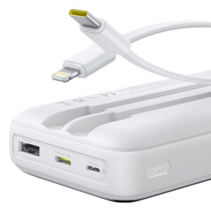 Baseus Lipow 20000mAh 22.5W Powerbank with two built-in cables with additional Baseus Simple USB-A - USB-C 3A 20cm cable - white - Image 4