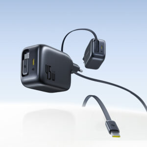 Baseus EnerCore CJ11 45W Wall Charger with USB-C Port and Retractable USB-C Cable - Black - Image 5