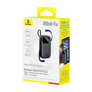 Baseus EnerFill FC31 10000mAh 45W Power Bank with USB-C and Lightning Cables - Black - Image 5