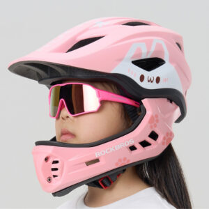 Rockbros TT-32001 Rabbit Children's Bike Helmet with Detachable Chin Size S (48-52) - Pink - Image 3