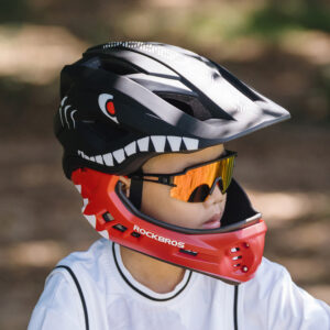 Rockbros TT-32005 Shark Children's Bike Helmet with Detachable Jaw Size M (54-58) - Black - Image 3