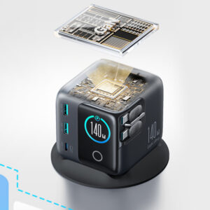 Joyroom Podix JR-TRD01 GaN 140W Desktop Charger with 5 Ports and Dual Retractable Cables - Gray - Image 6