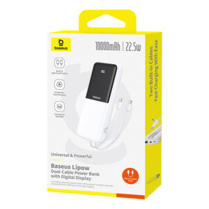 Powerbank Baseus Lipow 10000mAh 22,5W z dwoma wbudowanymi kablami (z kablem Baseus Simple USB-A - USB-C 3A 20cm) - biały - Image 8