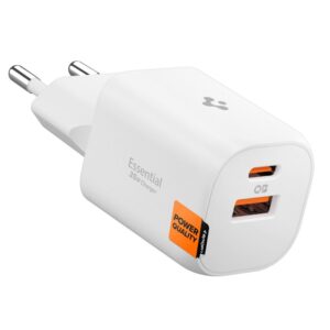 Spigen Essential EE352EU USB-C / USB-A 35W Wall Charger - baltos spalvos