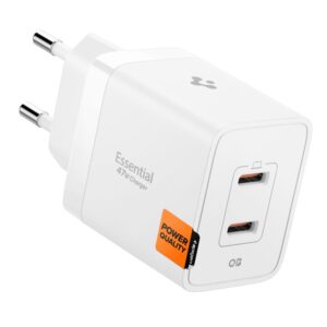 Spigen Essential EE472EU 2-port USC-C 47W wall charger - baltos spalvos