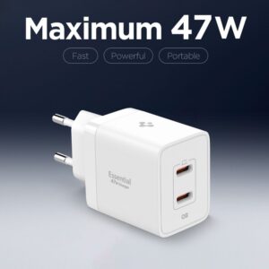 Spigen Essential EE472EU 2-port USC-C 47W wall charger - baltos spalvos - Image 4