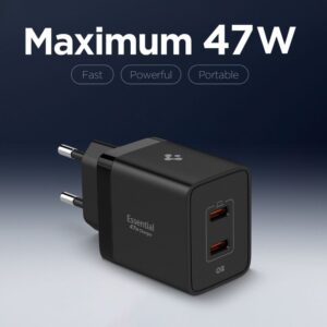 Spigen Essential EE472EU 2-port USC-C 47W wall charger - juodos spalvos - Image 4