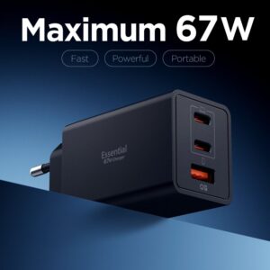 Spigen Essential EE673EU 3-port charger 2xUSB-C 1xUSB-A 67W - juodos spalvos - Image 3