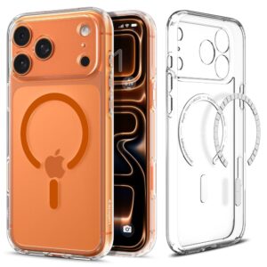 Spigen Ultra Hybrid MagSafe dėklas skirtas Apple iPhone 17 Pro - Clear oranžinės spalvos