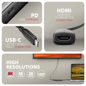 AXAGON RVC-HI8KPD USB-C to HDMI 2.1 Adapter 8K/60Hz, 16cm - Image 6