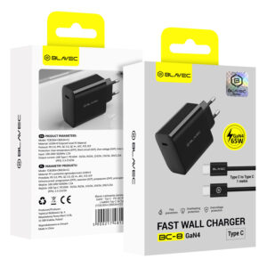 Blavec Wall charger BC-8 GaN4 - Type C - PD QC 65W 3A with Type C to Type C cable (TCBC8G4-CB653A+CC) juodos spalvos - Image 5