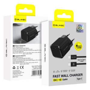 Blavec Wall charger BC-6 GaN4 - Type C - PD QC 33W 3A with Type C to Type C cable (TCBC6G4-CB333A+CC) juodos spalvos - Image 5