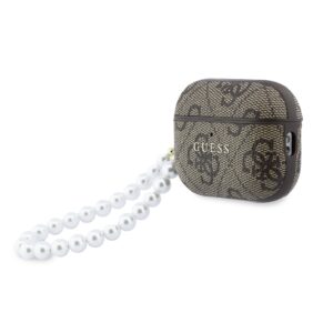 Guess PU 4G Classic Logo Pearl Strap dėklas skirtas Apple AirPods Pro 3 rudos spalvos