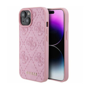 Guess Leather 4G Stamped - Apple iPhone 15 Case pink - Image 1