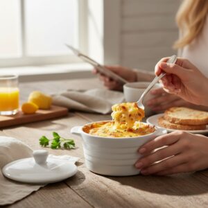 Alpina - Ceramic ovenproof dish with lid, round, 13x10 cm, 210 ml (white) - Image 4