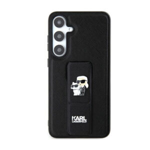 Karl Lagerfeld Gripstand Saffiano Karl & Choupette Pins - Samsung Galaxy S24 Ultra case black - Image 1
