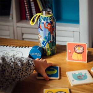 Quokka Solid Kids with strap - Stainless steel double wall vacuum insulated water bottle, portable thermos 330 ml (Jungle) - Image 2