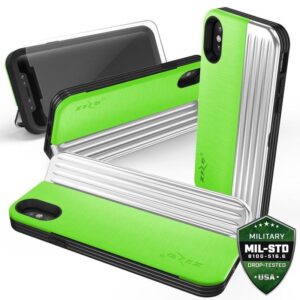 Zizo Retro Series - Wallet Back with Magnetic Closure and Built-In Kickstand for iPhone Xs /X (Neon Green/Silver) - Image 1
