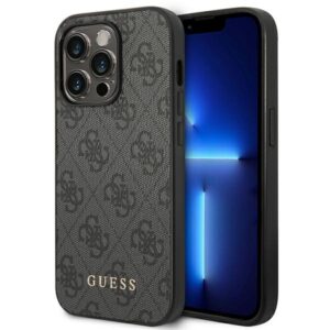 Guess 4G Metal Gold Logo dėklas skirtas Apple iPhone 14 Pro Max Grey - Image 1