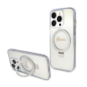 Guess Ring Stand Script Glitter MagSafe - Apple iPhone 15 Pro Max Case Transparent