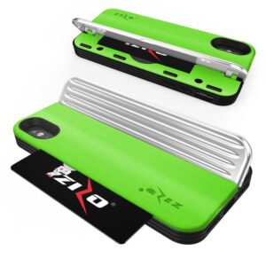 Zizo Retro Series - Wallet Back with Magnetic Closure and Built-In Kickstand for iPhone Xs /X (Neon Green/Silver) - Image 4