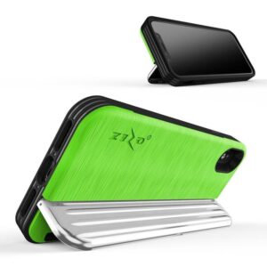 Zizo Retro Series - Wallet Back with Magnetic Closure and Built-In Kickstand for iPhone Xs /X (Neon Green/Silver) - Image 5