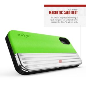Zizo Retro Series - Wallet Back with Magnetic Closure and Built-In Kickstand for iPhone Xs /X (Neon Green/Silver) - Image 6