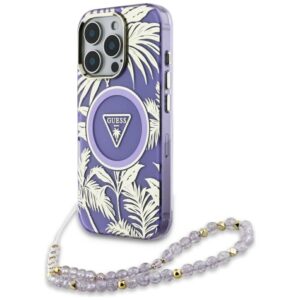 Guess Palm Trees Triangle Pearl Strap MagSafe - dėklas skirtas Apple iPhone 16 Pro Max purple - Image 1