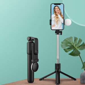 Selfie stick WR1YXS telescopic tripod 0.71m with round lamp - juodos spalvos - Image 9