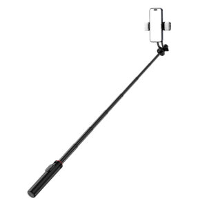 Selfie stick WC12YDS 1.3m aluminum alloy telescopic tripod with dual lamp and phone holder - juodos spalvos