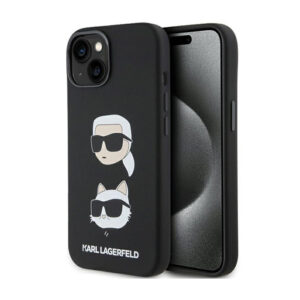 Karl Lagerfeld Silicone Karl & Choupette Heads - Apple iPhone 15 Plus Case Black - Image 1