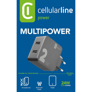 Cellularline Multipower 2 - 2x USB-A 12W + 12W mains charger (black) - Image 4