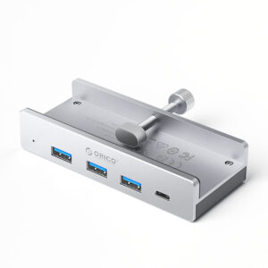 Orico MH4PC Hub Clamp-Mounted USB-C / 3x USB-A 3.0 + 1x USB-C 3.0 - sidabro spalvos