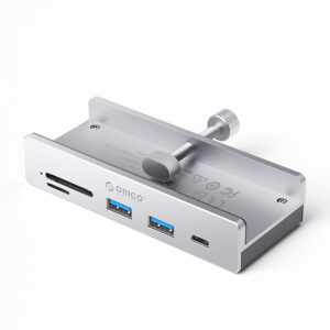 Orico MH5PC Hub Clamp-Mounted USB-C / 2x USB-A 3.2 + 1x USB-C 3.2 + 1x SD&TF - sidabro spalvos