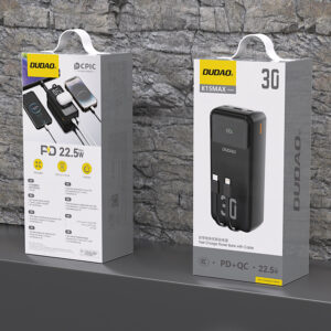 Dudao K15MAX 30000mAh PD 22.5W Powerbank su Built-in kabeliais - juodos spalvos - Image 2