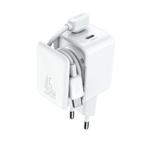 Joyroom JR-TCL05 45W GaN Wall Charger with Cable Organizer - baltos spalvos