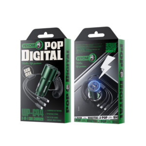 WEKOME WP-C44 Pop Digital Series - Car charger with integrated 3-in-1 USB-C / Lightning / Micro USB + 2x USB-A 33W cable (Black) - Image 3