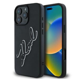 Karl Lagerfeld 3D Rubber Bicolor Signature - dėklas skirtas Apple iPhone 16 Pro Max black - Image 1