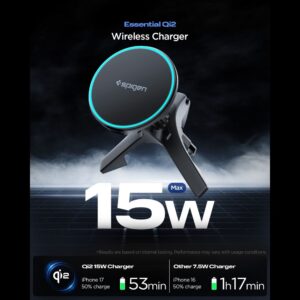 Spigen EV15MAQ Essential magnetic MagSafe automobilinis telefono laikiklis su belaidžiu įkrovimu 15W QI2 juodos spalvos - Image 2