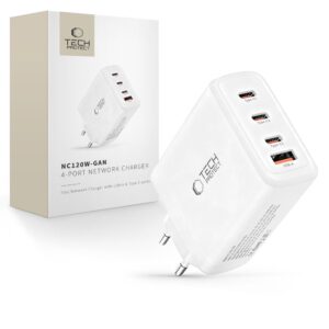 Tech-Protect NC120W-GAN 4-Port laidinis įkroviklis PD 120W / QC3.0 baltos spalvos