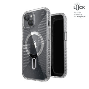 Speck Presidio Lux Grip ClickLock & Magsafe - dėklas skirtas Apple iPhone 16e / Apple iPhone 15 / Apple iPhone 14 / Apple iPhone 13 Clear / Platinium Glitter / Chrome Finish / Serene Silver - Image 1