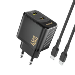 Dudao A28PCEU PD 45W GaN 2xUSB-C laidinis įkroviklis su USB-C kabeliu - juodos spalvos