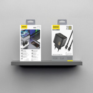 Dudao A28PCEU PD 45W GaN 2xUSB-C laidinis įkroviklis su USB-C kabeliu - juodos spalvos - Image 2