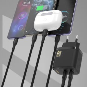 Dudao A28PCEU PD 45W GaN 2xUSB-C laidinis įkroviklis su USB-C kabeliu - juodos spalvos - Image 5