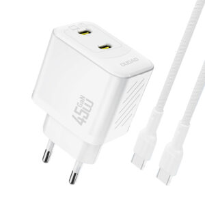 Dudao A28PCEU PD 45W GaN 2xUSB-C laidinis įkroviklis su USB-C kabeliu - baltos spalvos