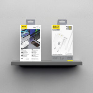 Dudao A28PCEU PD 45W GaN 2xUSB-C laidinis įkroviklis su USB-C kabeliu - baltos spalvos - Image 2