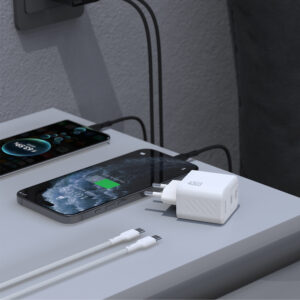 Dudao A28PCEU PD 45W GaN 2xUSB-C laidinis įkroviklis su USB-C kabeliu - baltos spalvos - Image 3